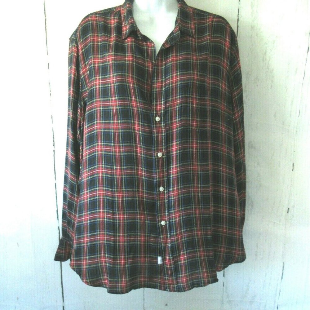 Frank And Eileen Button Up Shirt XL Black Red Plaid Tartan Long Sleeve Modal